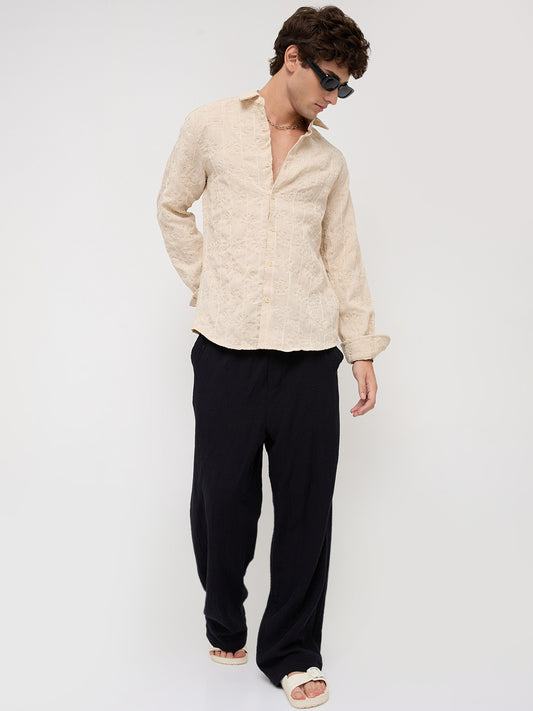 Serene Whispering Bloom Bisque Beige Embroidered Shirt