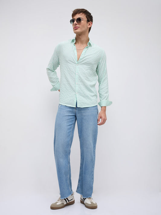 Mint Breeze Candy Striped Vacation Shirt