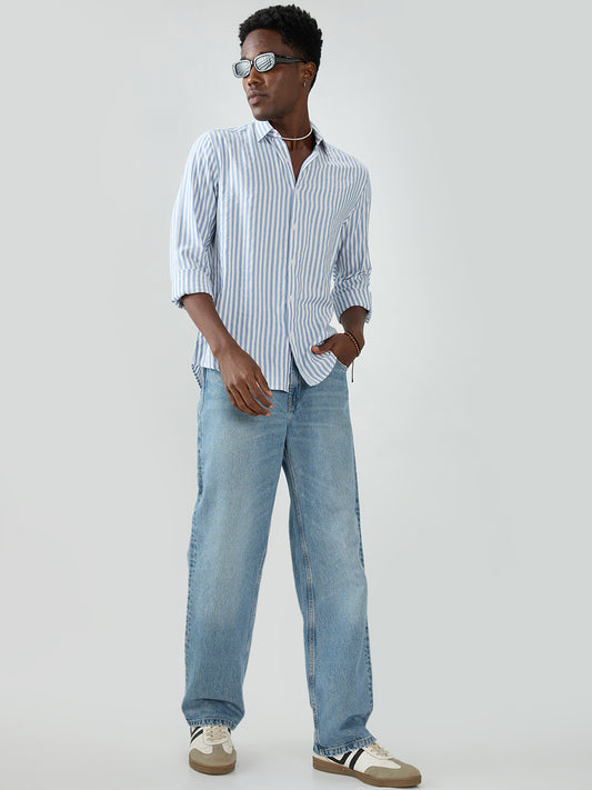Blue Candy Striped Vacation Shirt