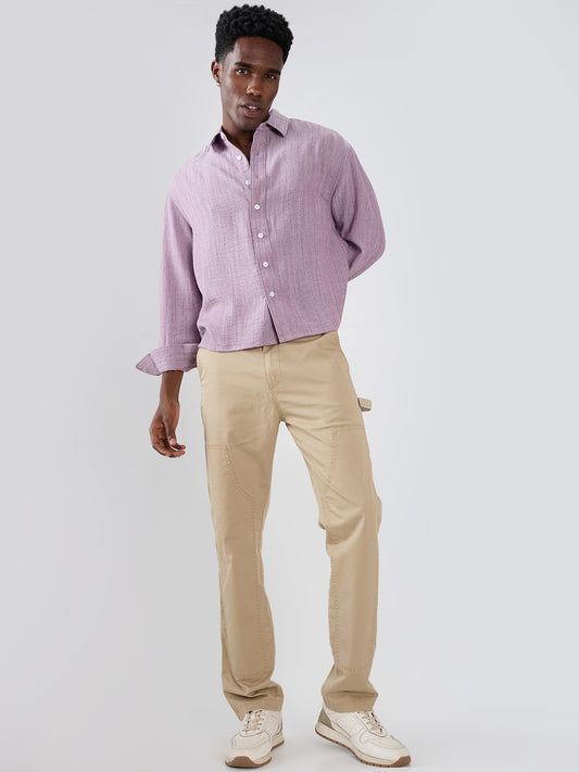 Lavender Textured Boxy Fit Crop Shirt
