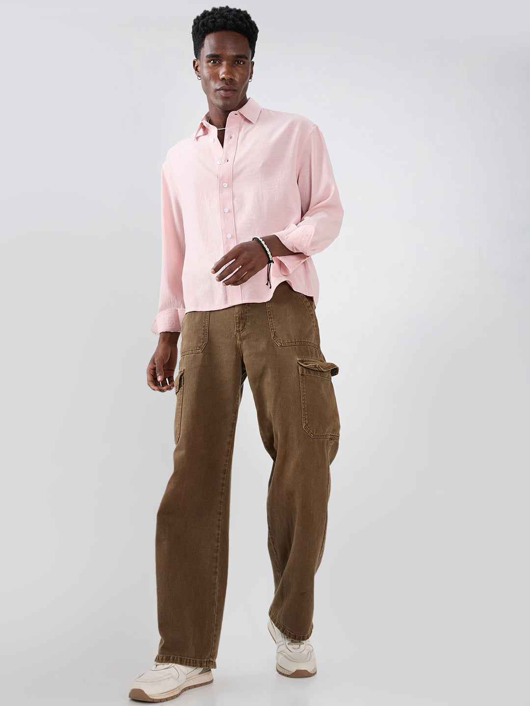 Blush Pink Fine Weave Boxy Fit Crop Shirt