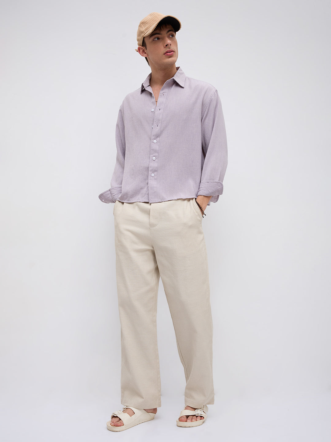 Soft Lilac Smooth Weave Boxy Fit Crop Shirt