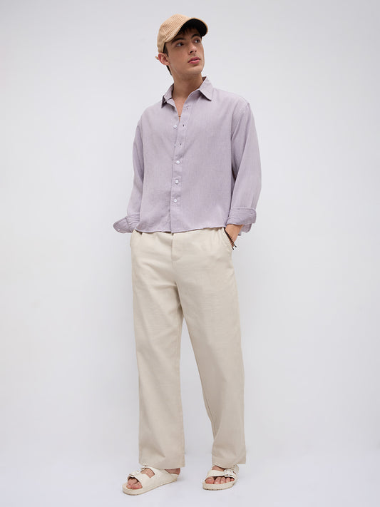 Soft Lilac Smooth Weave Boxy Fit Crop Shirt