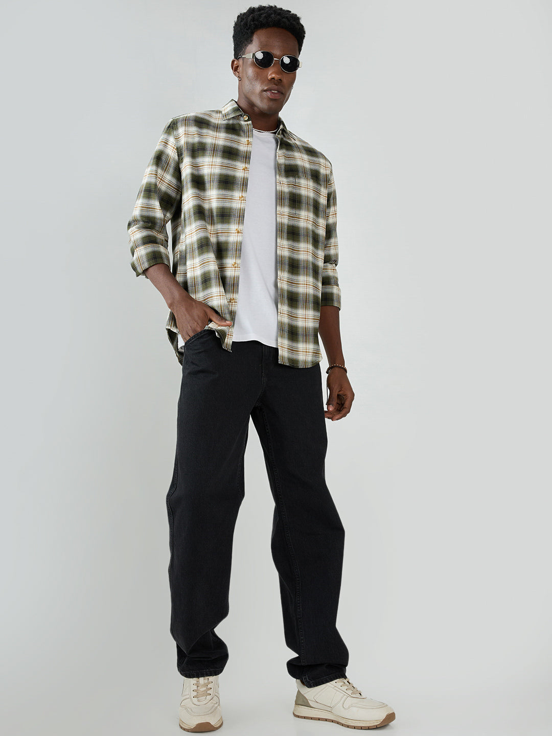 Premium Olive & White Crosscheck Shirt