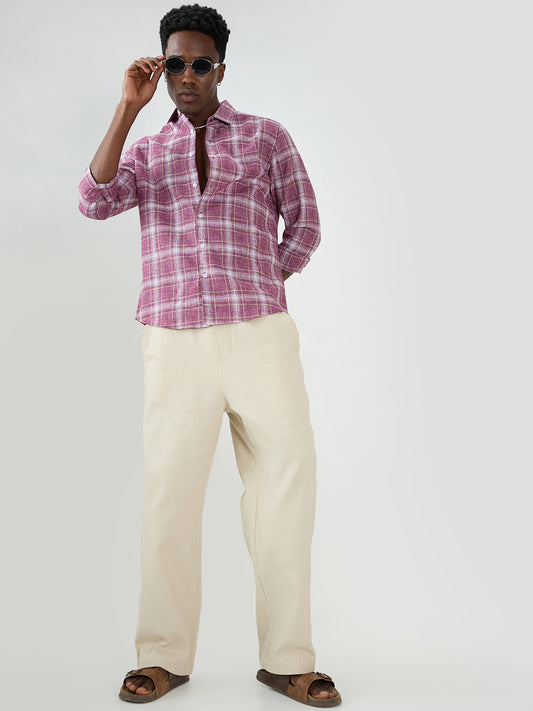 Vintage Maroon Plaid Checks Textured Shirt