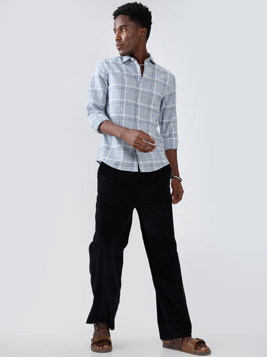 Blue Mist Plaid Checks Jacquard Shirt