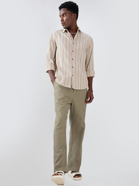 Intricate Beige & Navy Raised Striped Shirt