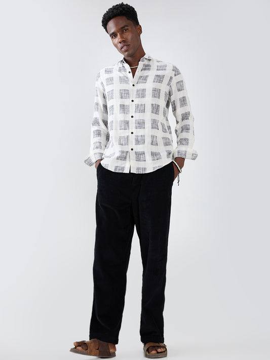 White & Black Geometric Printed Double Cloth Shirt