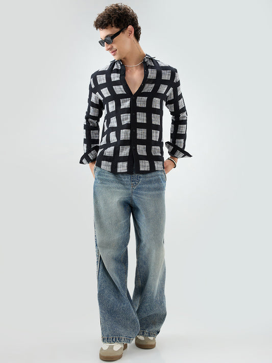 Black Artistic Block Weave Double Cloth Shirt