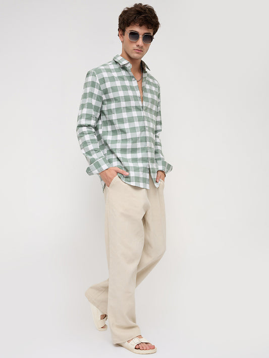 Premium Dusty Seafoam Green Jacquard Checks Shirt