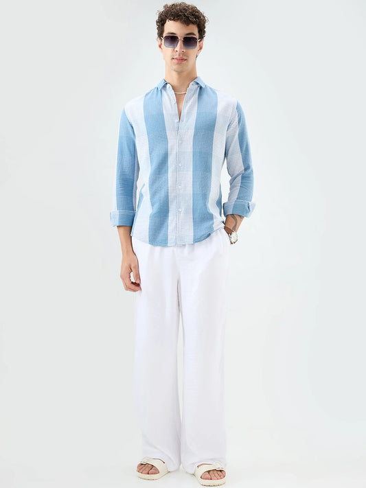 Denim Blue & White Micro Striped Weave Striped Shirt