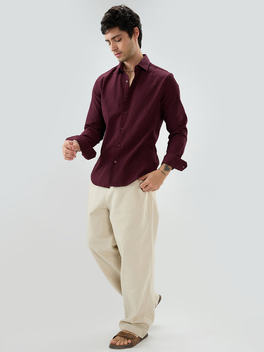 Deep Wine Minimal Weave Crinkled Shirt