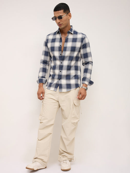 Navy & White Bold Frame Checks Shirt