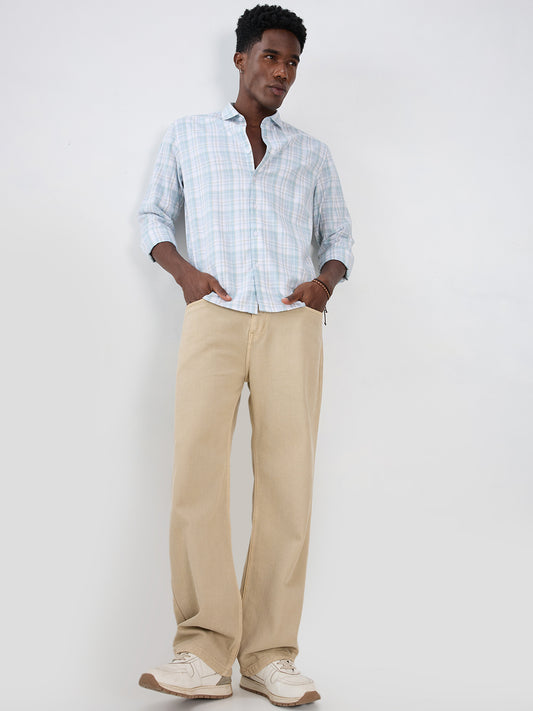 Washed Sage Green Fine Line Grid Checks Shirt