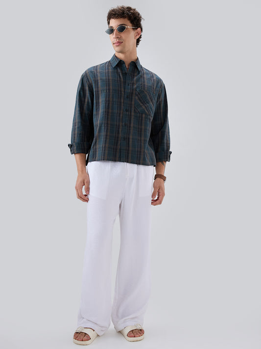 Deep Forest Green Plaid Checks Boxy Fit Crop Shirt