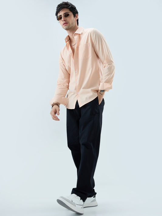 Pastel Peach Slub Textured Everyday Shirt