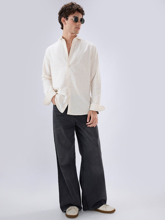 White Horizontal Striped Textured Shirt