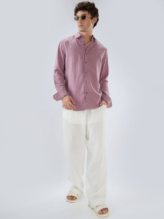 Dusty Rose Horizontal Textured Striped Shirt