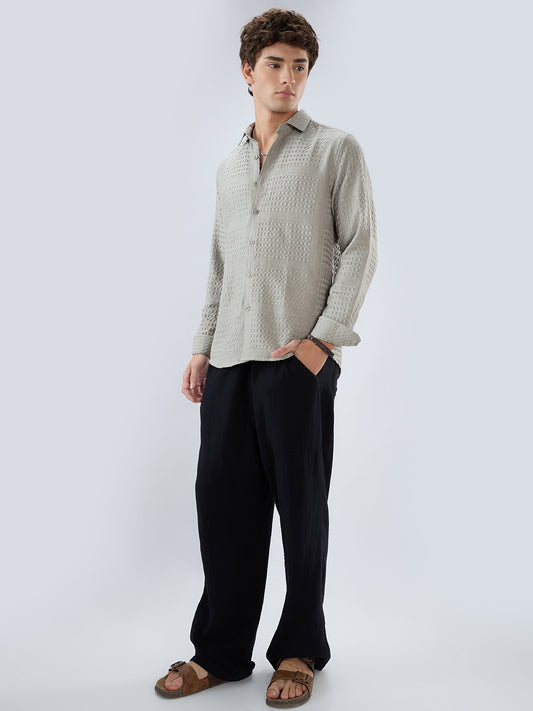 Intricate Grey Raised Motif Textured Shirt