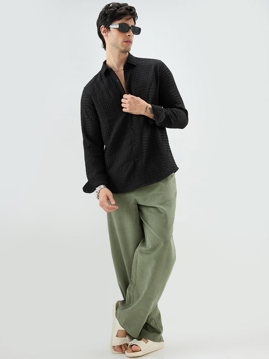 Black Geometric Grid Embossed Shirt