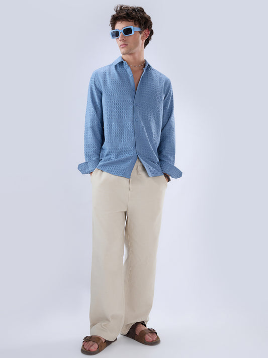 Intricate Columbia Blue Raised Motif Textured Shirt