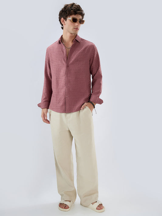 Ornate Turkish Rose Pink Raised Motif Textured Shirt