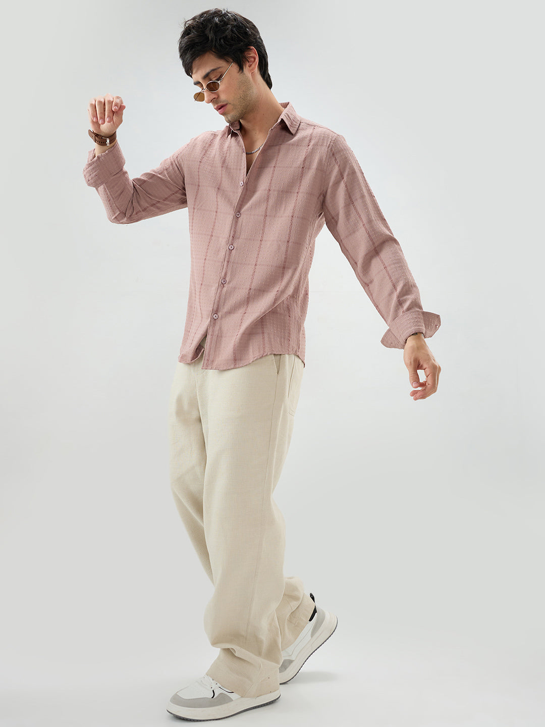Vintage Peach Micro Checks Textured Shirt