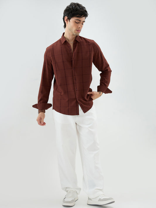 Brunette Brown Micro Checks Textured Shirt