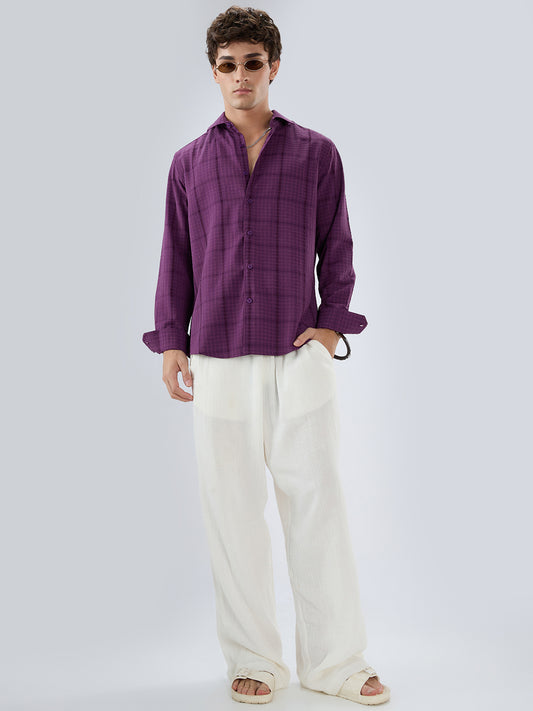 Elegant Plum Micro Checks Textured Shirt