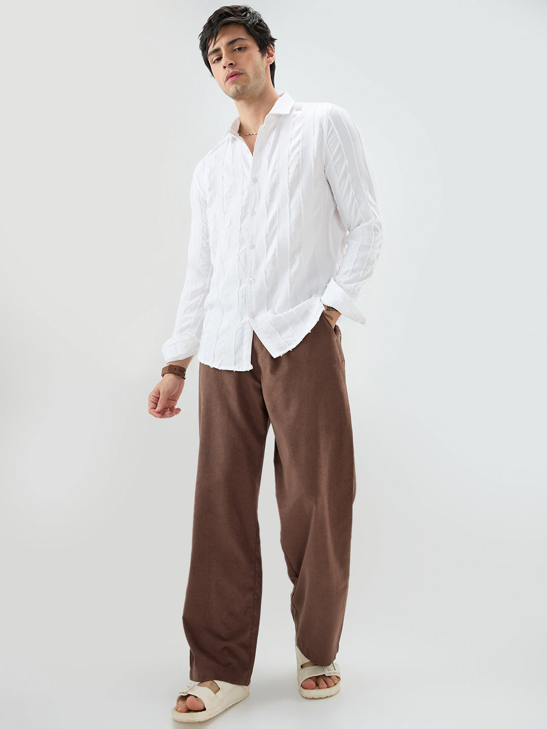 Arctic White Frayed Textured Shirt