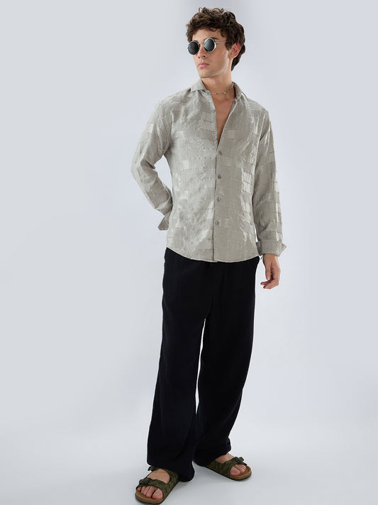 Grey Block Checks Motif Embossed Shirt