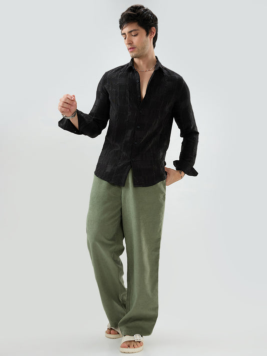 Jet Black Block Checks Motif Embossed Textured Shirt