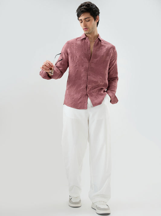 Wild Orchid Pink Block Checks Motif Embossed Shirt