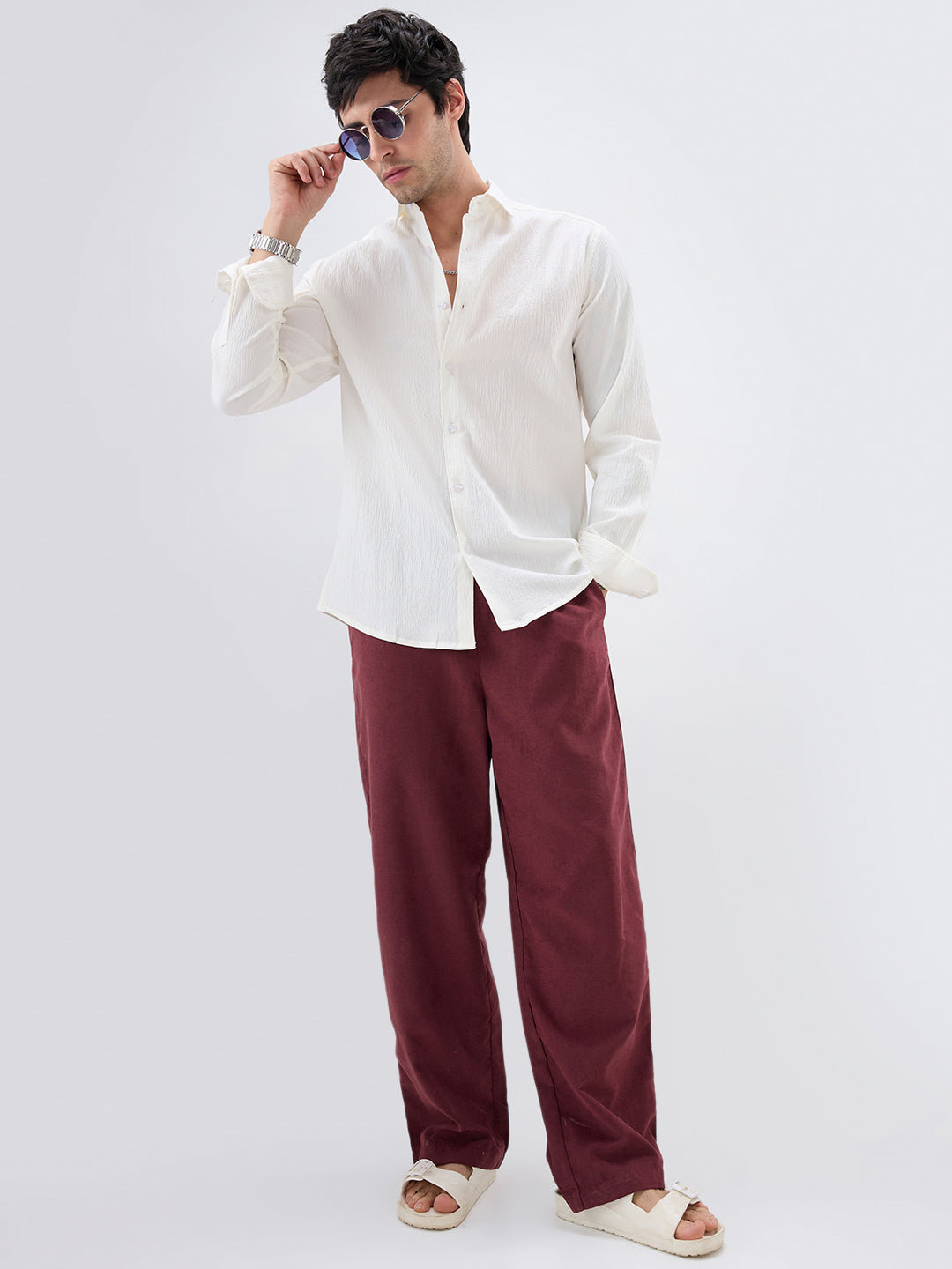 Cloud White Breezy Textured Shirt