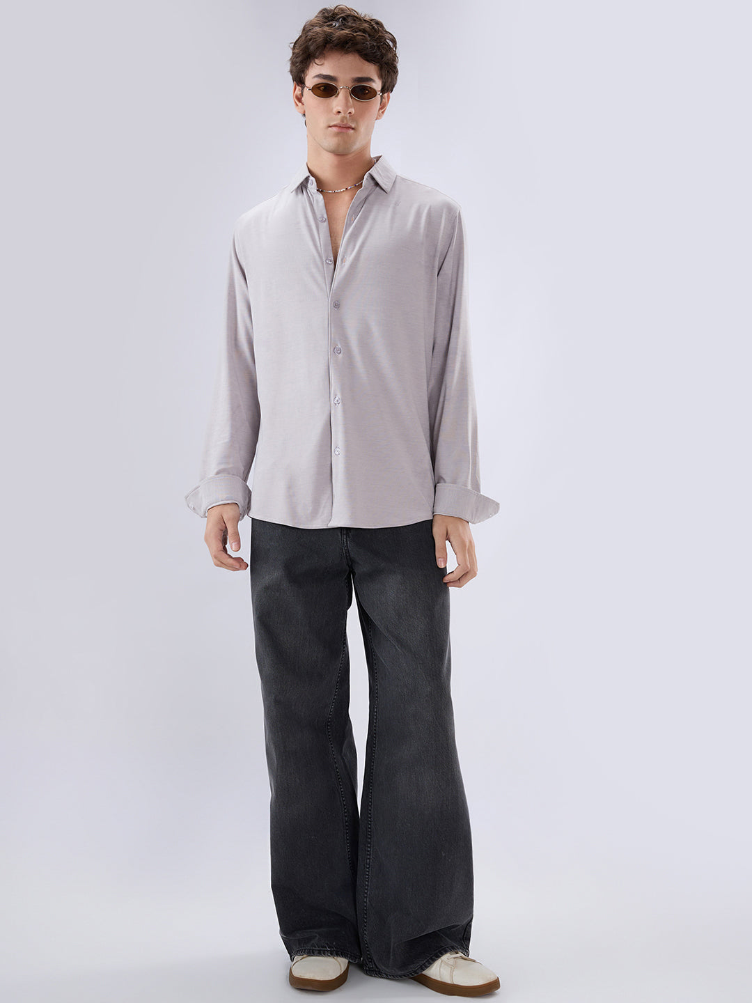 Classic Solid Plush Grey Knitted Shirt