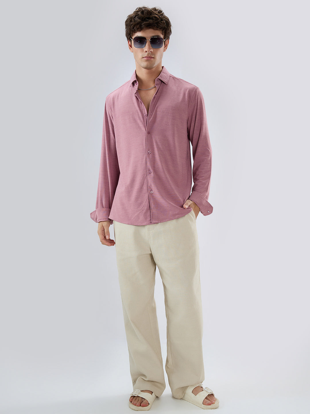 Cotton Candy Pink Textured Knitted Shirt