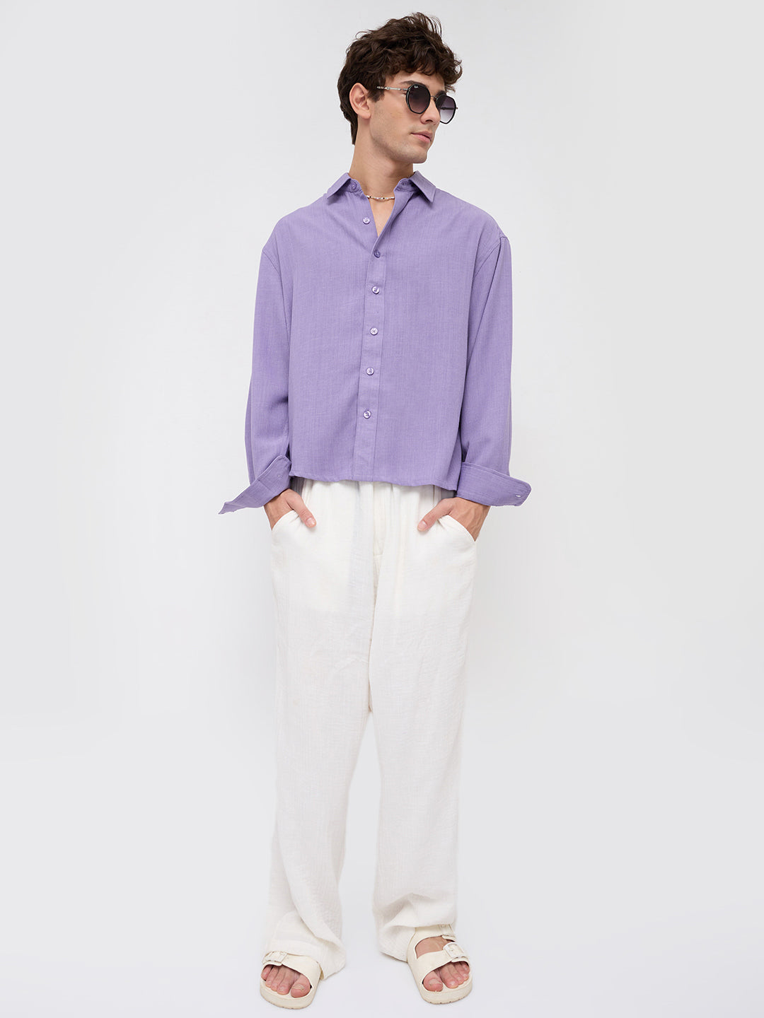 Soft Amethyst Fine Weave Boxy Fit Crop Shirt