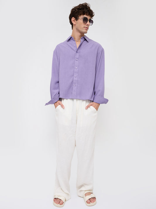 Soft Amethyst Fine Weave Boxy Fit Crop Shirt