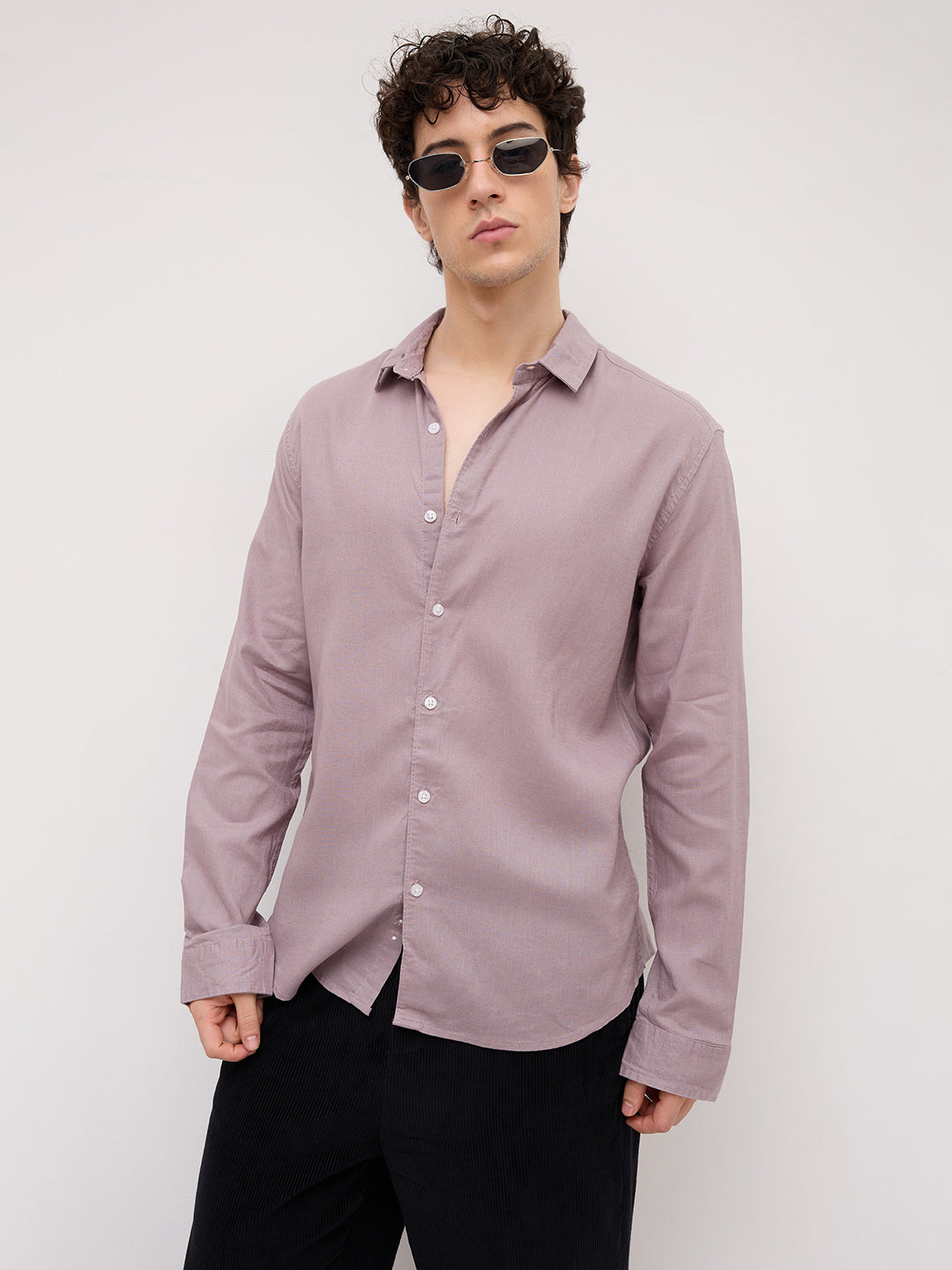 Elegant Dusty Mauve Linen Blend Shirt