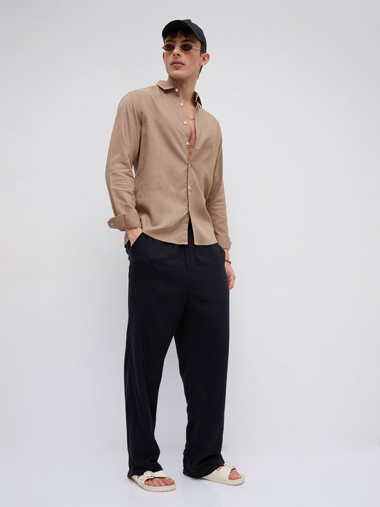Elegant Pastel Brown Linen Blend Shirt