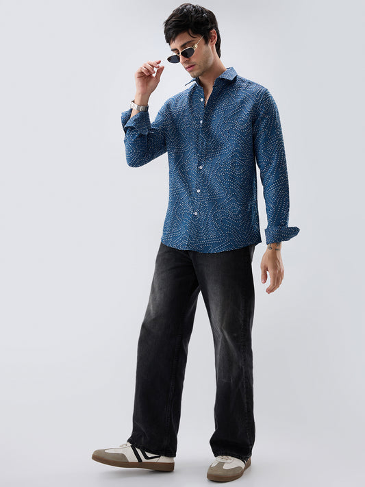 Ornate Navy Ornamental Raised Stitch Shirt