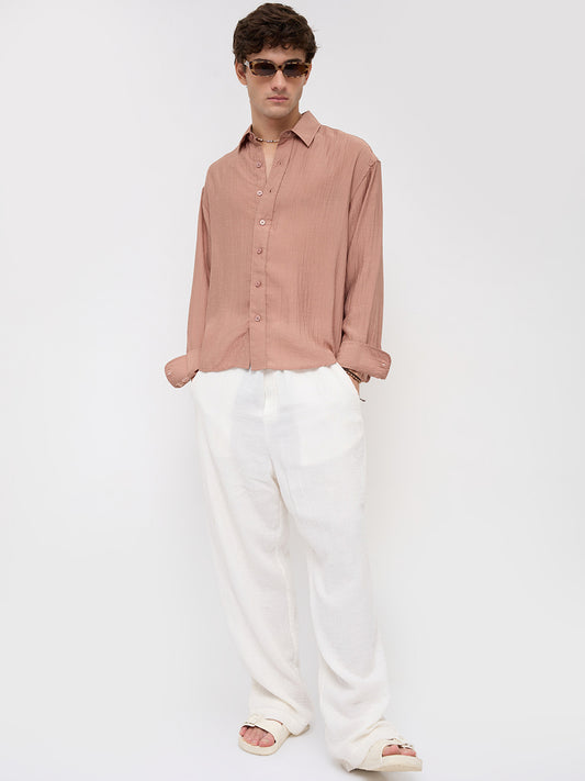 Burnt Clay Sheen Crinkled Boxy Fit Crop Shirt