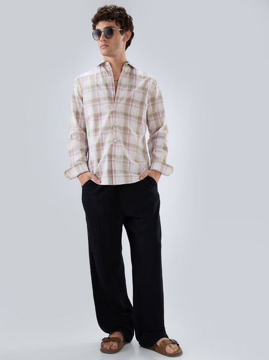 Pink & Brown Fine Weave Plaid Checks Shirt