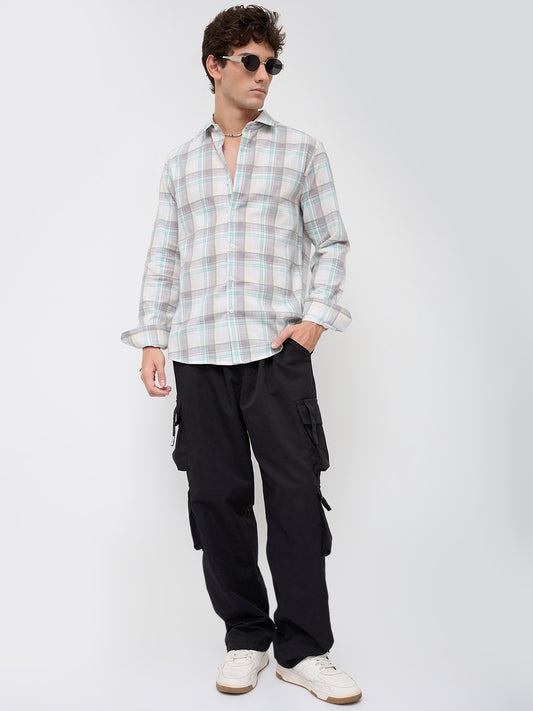 Grey & White Plaid Checks Textured Shirt