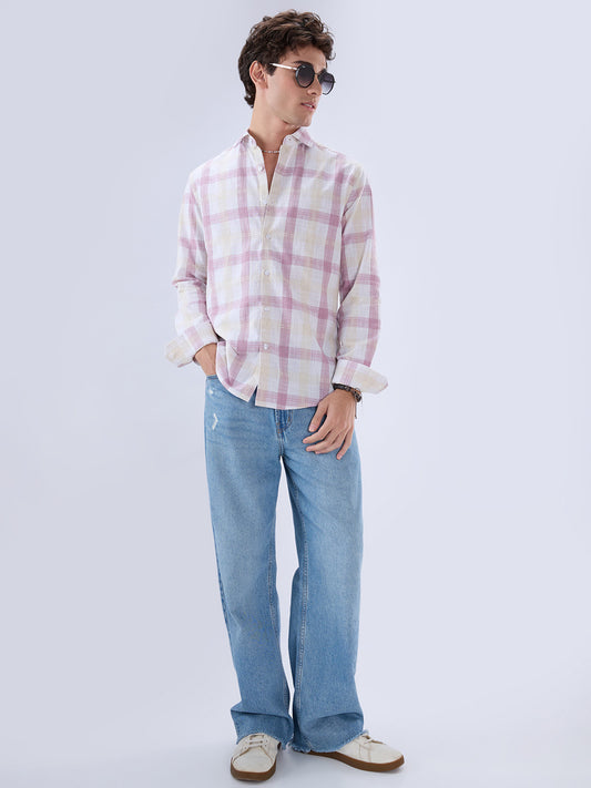 Soft Pink Fine Weave Plaid Checks Shirt