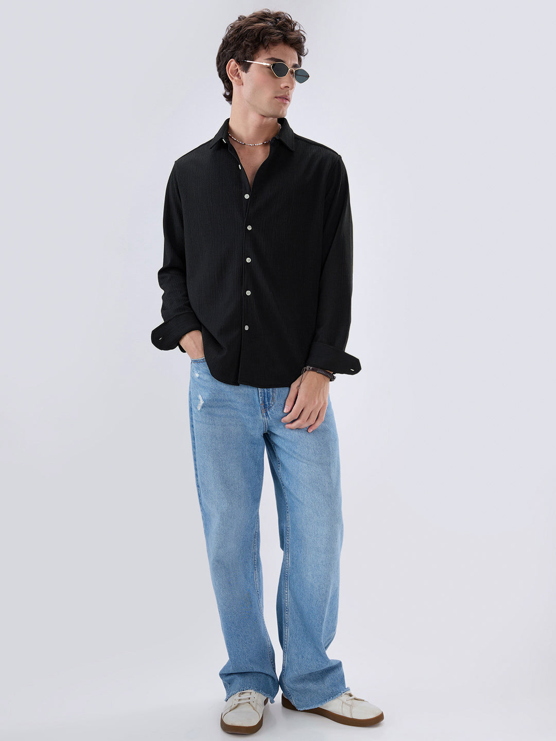 Jet Black Matrix Weave Knitted Shirt