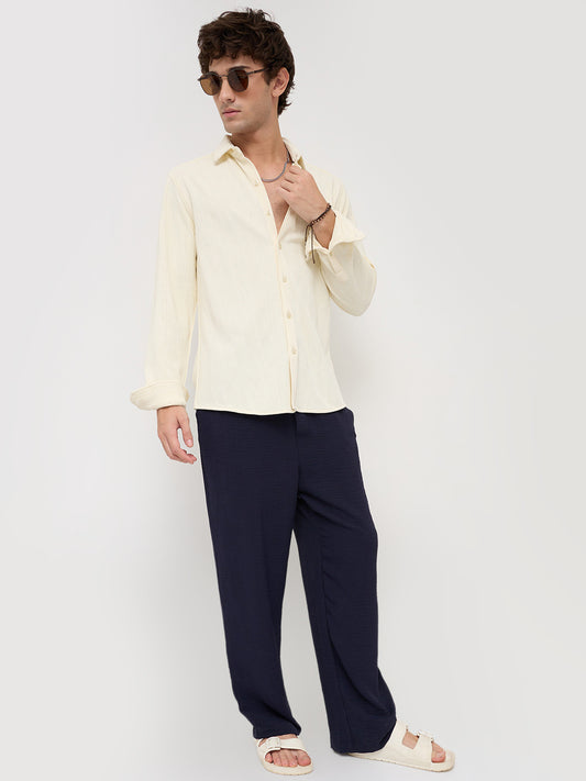 Cream Matrix Weave Knitted Shirt