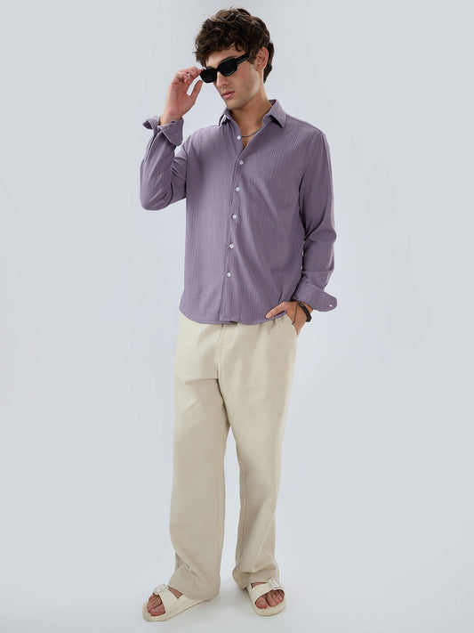 Heather Purple Matrix Weave Knitted Shirt