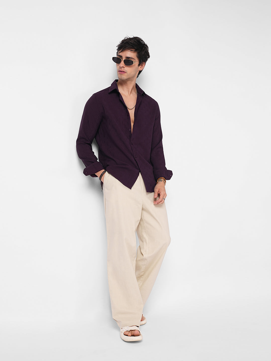 Elegant Wine Slub Textured Shirt