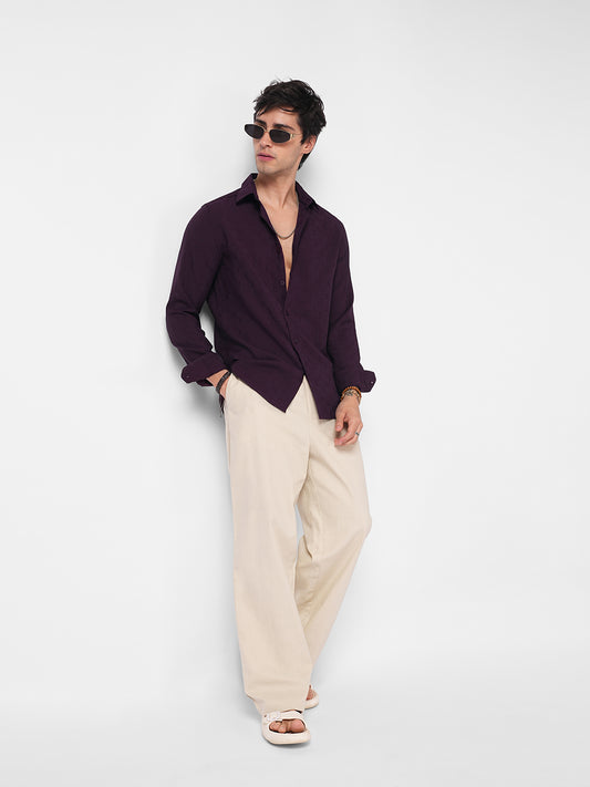 Elegant Wine Slub Textured Shirt